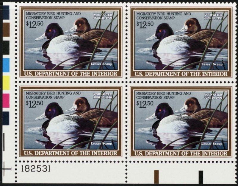 RW56, Mint VF NH $15 Duck Stamp Plate Block of Four Stamps - Face Value $50.00
