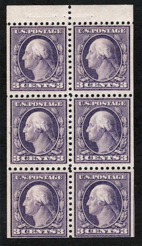 US Sc 501b Violet 3¢ Booklet Pane TyI p.11 MNH Original Gum *TL lot