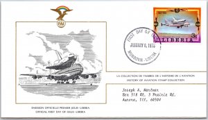 HISTORY OF AVIATION TOPICAL FIRST DAY COVER SERIES 1978 - LIBERIA 3c