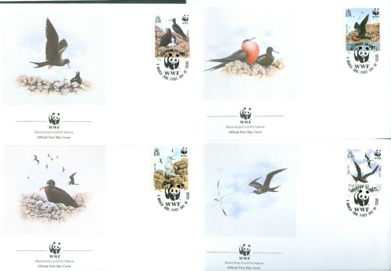 Ascension Island. 1990 WWF. 4 FDC Complete Set. Frigatebirds. Sc# 483-84-85-86.