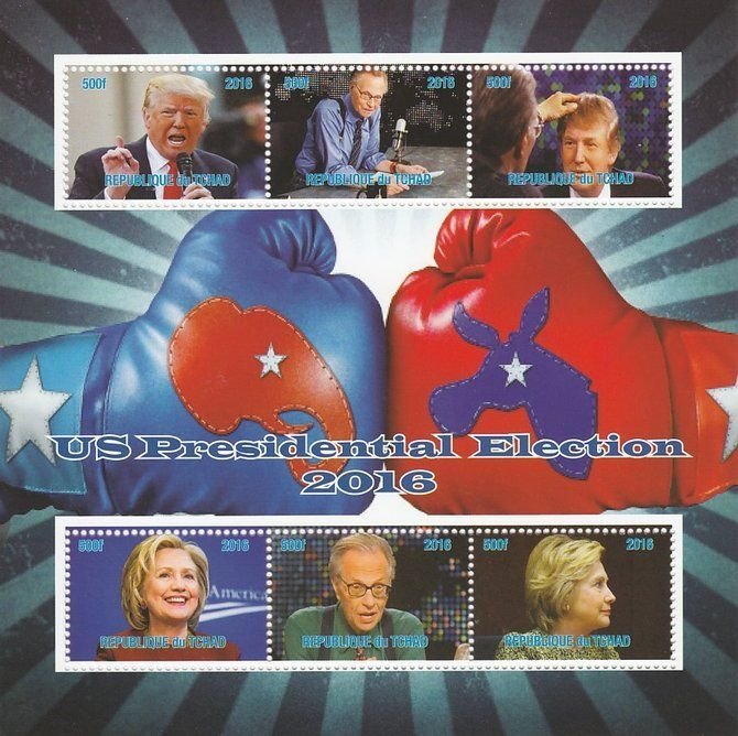 CHAD - 2016 - US Presidential Elections - Perf 6v Sheet - MNH - Private Issue