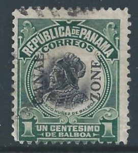 Canal Zone #46 Used 1c Panama Balboa Issue Ovptd. Canal Zone Type III