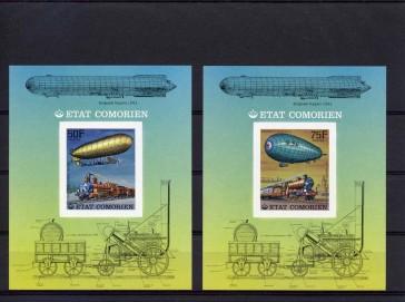 Comoro Islands 1977 Trains Zeppelins 6 Deluxe s/s Imperforated mnh.vf