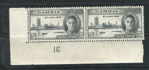 GAMBIA; 1946 early GVI Victory issue fine MINT MNH CORNER Pair