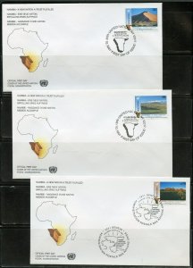 UNITED NATIONS 1991 NAMIBIA, DEFINIIVES NY, GENEVA & VIENNA  ON 14 FDCS