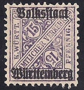 Wurttemberg #O155 15 PF Official Unused NG EGRADED VF 81
