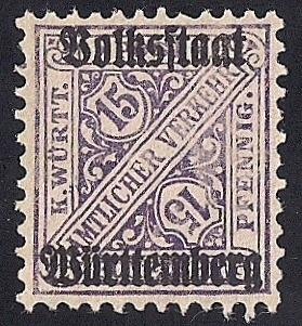 Wurttemberg #O155 15 PF Official Unused NG EGRADED VF 81