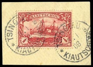 German Colonies, Kiauchau #29 (Mi. 24B) Cat€100, 1905 Yacht, $1/2 carmine, ...