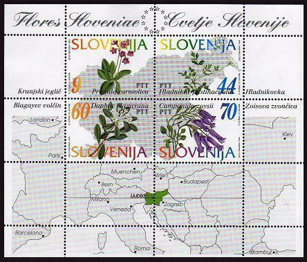 HERRICKSTAMP SLOVENIA Sc.# 196 Flowers S/S w/ Map