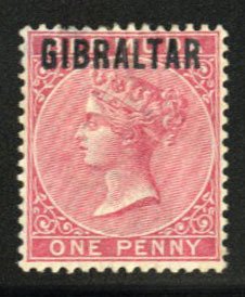 Gibraltar #2 Cat$92.50, 1886 1p rose, hinge remnant, thin