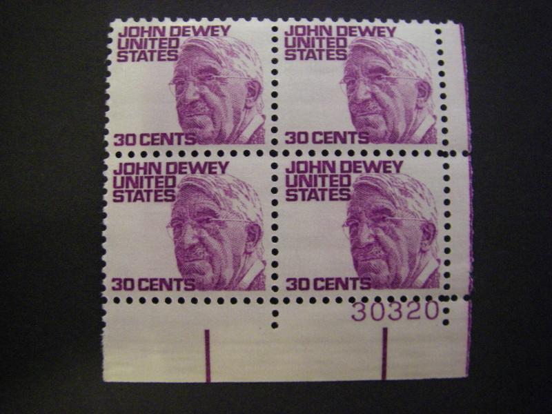 Scott 1291, 30c John Dewey, PB4 #30320 LR, MNH Prominent Beauty