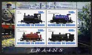 Burundi 2010 Steam Locomotives #2 perf sheetlet containin...