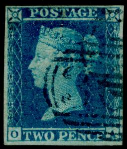 SG15, 2d deep FULL blue, FINE USED. Cat £1000. 4 MARGINS. BLUE POSTMARK. OA