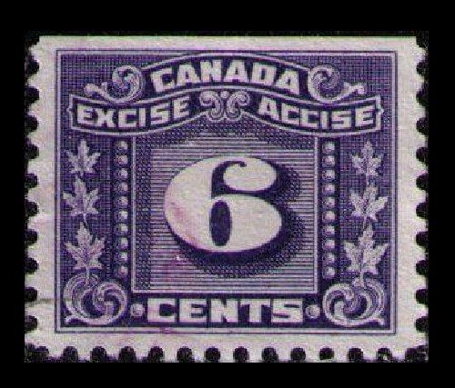 CANADA REVENUE 1934 VINTAGE 6c PURPLE #FX68 EXCISE TAX STAMP USED