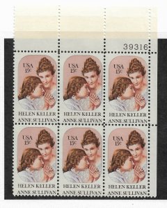 US 1980 Helen Keller & Anne Sullivan,Plate Block of 6,Sc # 1824,VF MNH**