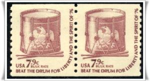 SC#1615 7.9¢ Drum Coil Pair: Shiny Gum (1976) MNH