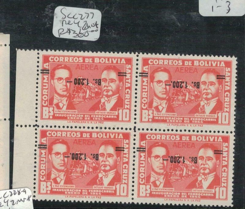 Bolivia SC C277 Inverted Ovpt Bl of 4, 2 MNH (1eyf) 