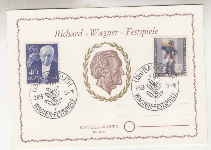 GERMANY,BERLIN, 1955 Stamp Exhib. 20pf.+10pf. on Richard Wagner Festival Card.