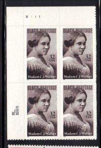 #3181 MNH pb/4 32c Madam Walker 1998 Issue