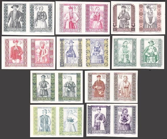 Poland 886-905a imperf pairs,MNH.Michel 1138B-7B,1156B-65B. Regional costumes. 