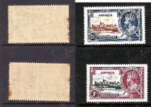 Antigua-Sc#79-80-unused hinged 2&1/2p & 1sh from Silver Jubilee KGV set-id2-1935