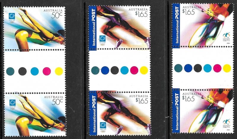 AUSTRALIA 1994 ATHENS GREECE OLYMPICS Set GUTTER PAIRS Sc 2260-2262 MNH
