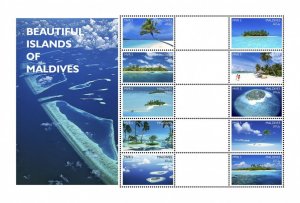 MALDIVES - 2016 - Beautiful Islands of Maldives-Perf 10v Sheet-Mint Never Hinged