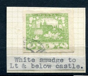 Czechoslovakia 1919 IMPERF Used 5H error white smudge to Lt & below castle 8500