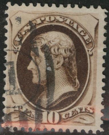 USA Scott 150 Used 1873 10c Brown stamp on wove paper 