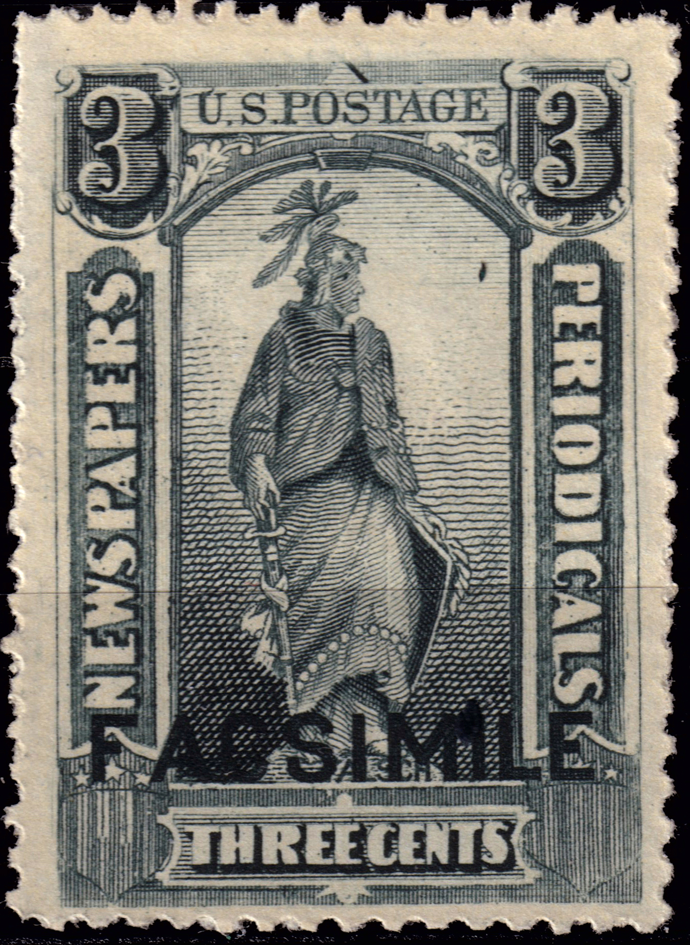 US NEWSPAPER STAMPS FACSIMILE of 3c Black (Type N4 + FacSimile O
