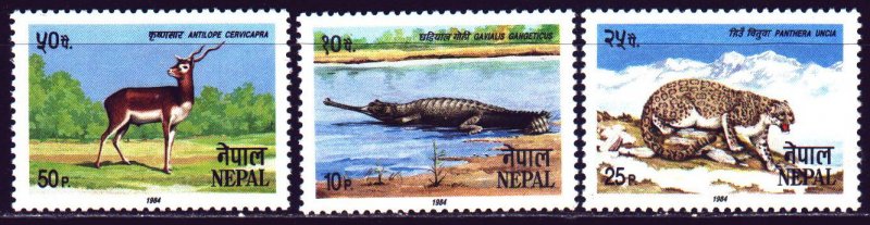 Nepal. 1984. 444-46. Nepal fauna, crocodile, leopard, antelope. MVLH.