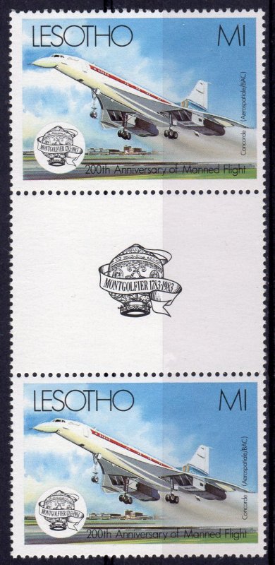 Lesotho 1983 Sc#406  CONCORDE Gutter-pair MNH