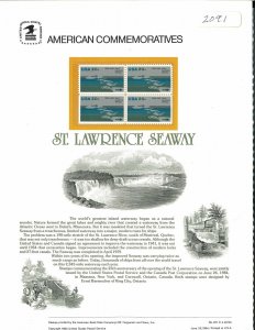 USPS COMMEMORATIVE PANEL #221 ST LAWRENCE SEAWAY #2091