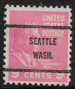 US Bureau Precancels: WA: Seattle; #814-61; 9¢ 1938 Prexy; PSS CV $2