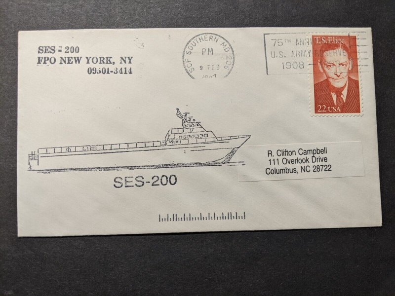 Hovercraft USS JAEGER SES-200 Naval Cover 1987 Cachet Maryland
