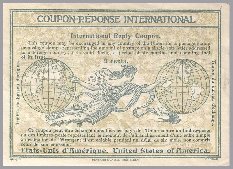 United States - 9c 1909 Rome frame IRC International Reply Coupon - Sc IRC7