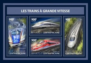 Central Africa - 2017 Speed Trains - 4 Stamp Sheet - CA17605a