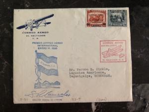 1930 El Salvador First Flight airmail cover FFC to Tegucigalpa Honduras