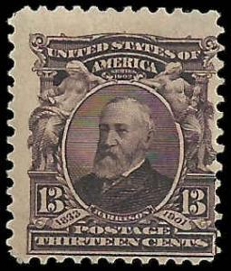 # 308 Purple Black Mint Hinged Benjamin Harrison