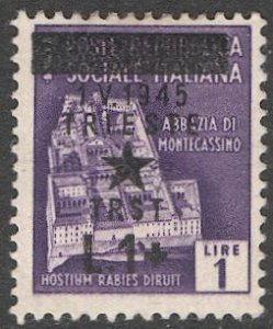 ITALY Trieste 1945 1L + Overprint on Italian Socialist Republic, Mint hinged VF