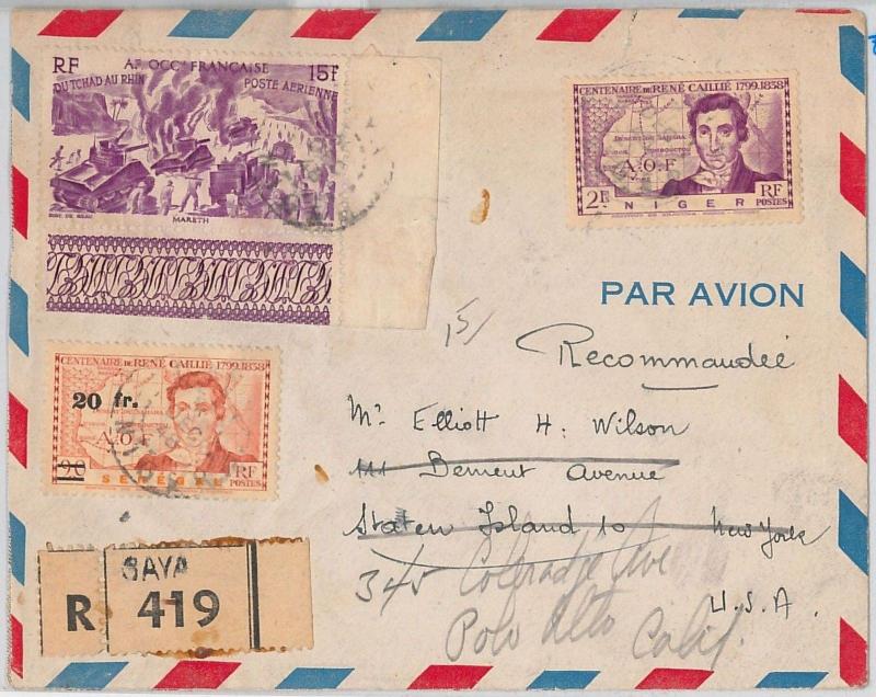 AOF  NIGER SENEGAL  -  POSTAL HISTORY: REGISTERED COVER from Saya to USA 1949