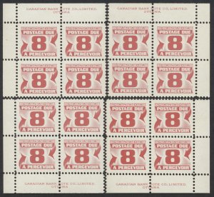 Canada #J28-J36iii 2nd Issue Red Dues 8 Matched Sets Plate Blocks VF NH