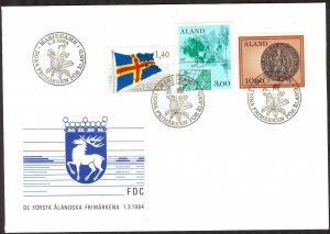Aland Finland 1984 Definitive stamps Flag Maps FDC