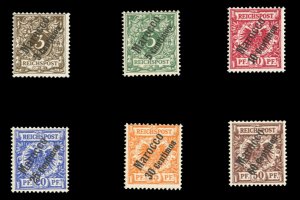 German Colonies, German Offices in Morocco #1-6 Cat$211.50, 1899 Surcharges, ...