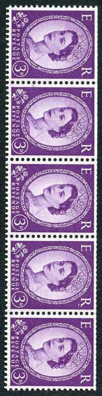 S68e 3d Deep Lilac Coli Strip on Cream Paper Wmk Edward S/Ways U/M