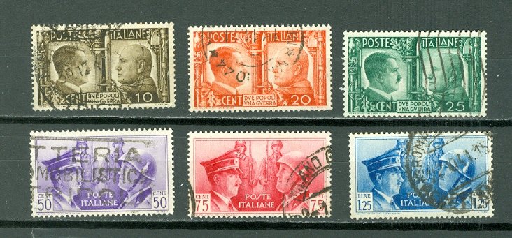 ITALY HITLER-MUSSOLINI #413-418..SET..USED NO THINS..$23.65