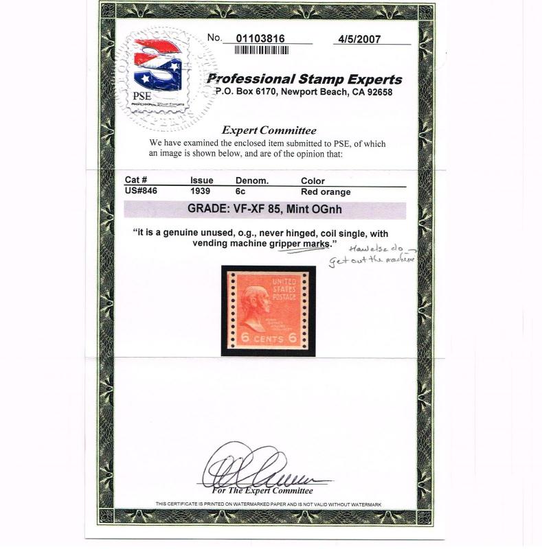 GENUINE SCOTT #846 VF-XF MINT OG NH PSE CERT - ESTATE CLOSEOUT  #2