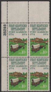 SC#1542 Kentucky Settlement: 200th Anniversary Plate Block: UL #35248 (1974) MNH