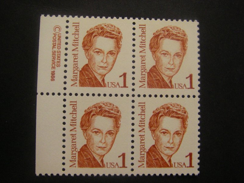 Scott 2168, 1c Margaret Mitchell, Copy block of 4 LM, MNH Great Americans Beauty