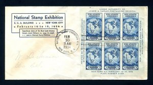 # 735 Souvenir Sheet First Day Cover with Linprint cachet NY, NY - 2-10-1934 #2